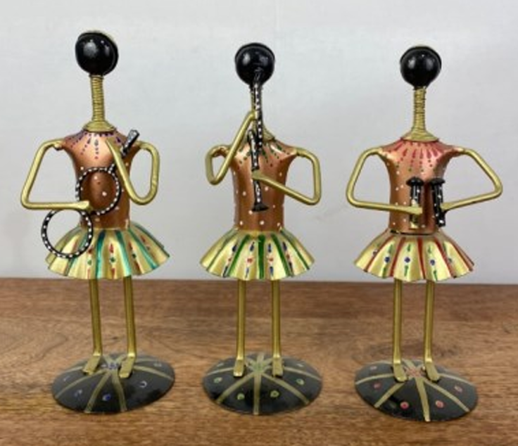 Handcrafted Set of 03 Musician in Rose Gold Color Steel Table Decor Sculpture