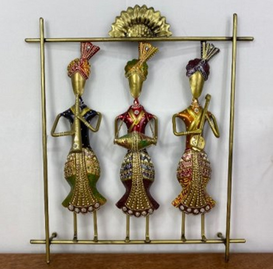 Handcrafted Set of 03 Musician Men in Gold Color Square Frame Steel Wall Art Decor Sculpture