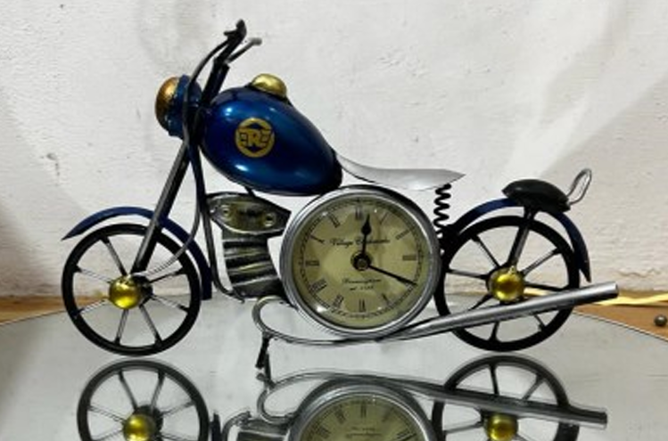 Handcrafted Bullet Clock in Blue Color Steel Table Decor Sculpture