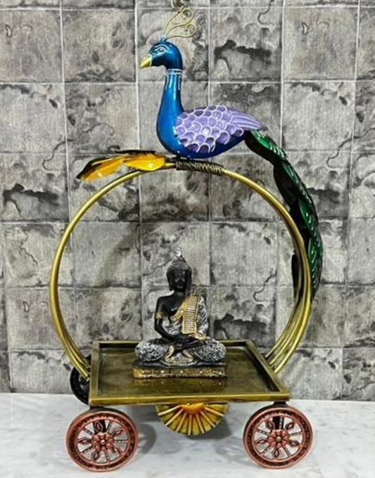 Handcrafted Peocock Designed Moving Table for Idols Steel Table Decor Sculpture