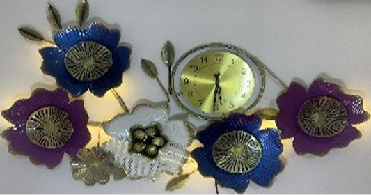 Handcrafted Multicolor Flowers Watch with LED lights Steel Wall Decor Art