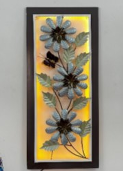 Handcrafted White Flower Frame with LED lights Steel Wall Decor Art