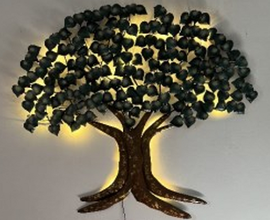 Handcrafted Pepal Tree Frame with LED lights Steel Wall Decor Art