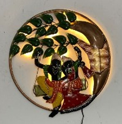 Handcrafted Radha Krishna Swing Frame with LED lights Steel Wall Decor Art