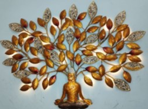 Handcrafted Buddha Trees Frame with LED lights Steel Wall Decor Art