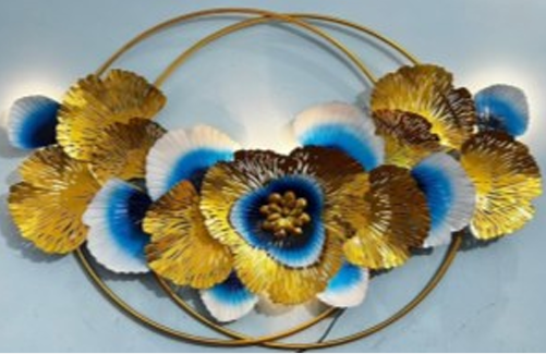 Handcrafted Abstract Blue Petals Frame with LED lights Steel Wall Decor Art