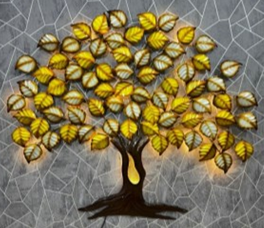 Handcrafted Golden Tree Frame with LED lights Steel Wall Decor Art