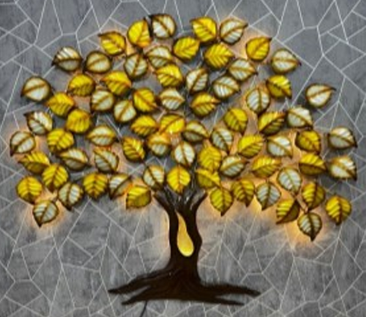 Handcrafted Golden Tree Frame with LED lights Steel Wall Decor Art