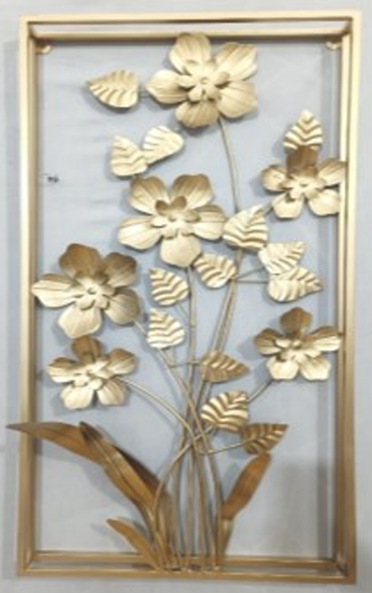 Handcrafted Golden Flower Plant Frame Steel Wall Decor Art