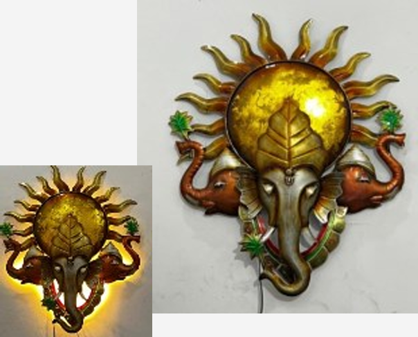 Handcrafted Ganesha Frame with LED lights Steel Wall Decor Art