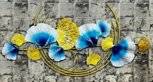 Handcrafted Abstract Blue Petals Frame with LED lights Steel Wall Decor Art