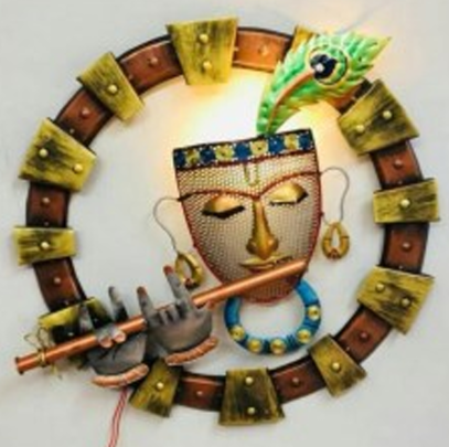 Handcrafted Circular Basuri Kanha Frame with LED lights Steel Wall Decor Art