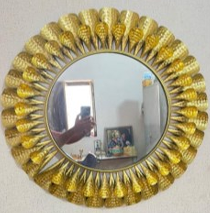 Handcrafted Golden Mirror Design Frame with LED lights Steel Wall Decor Art