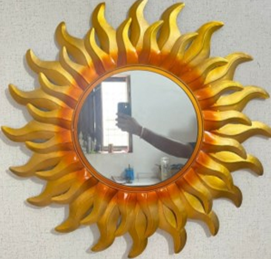 Handcrafted Sun Mirror Design Frame with LED lights Steel Wall Decor Art