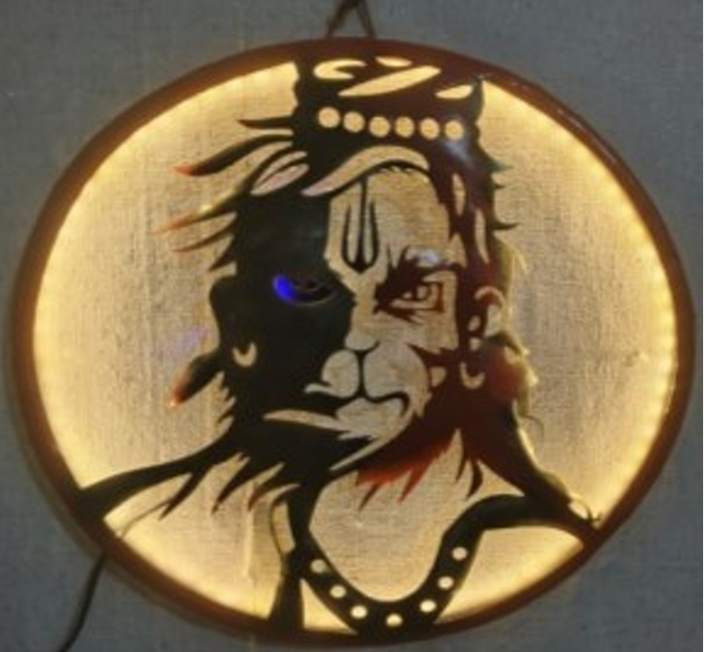 Handcrafted Hanuman Ji Frame with LED lights Steel Wall Decor Art