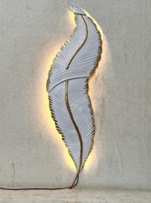 Handcrafted Abstract Leaf Frame with LED lights Steel Wall Decor Art