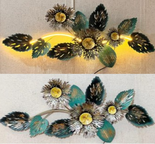 Handcrafted Abstract Flower Frame with LED lights Steel Wall Decor Art