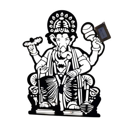 Ganesha CNC Steel Wall Art Sculpture in Black with LED Light