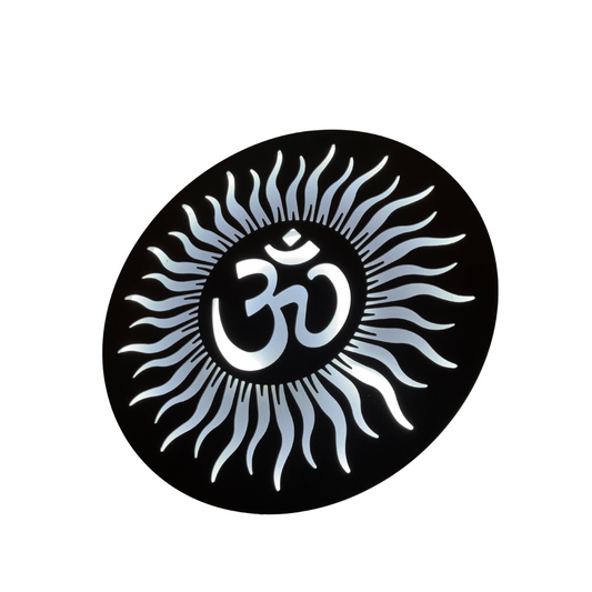 Om CNC Steel Wall Art Sculpture in Black with LED Light