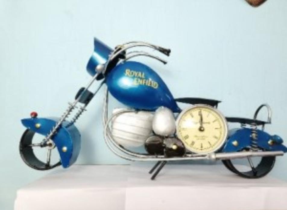 Handcrafted Bullet Clock in Blue Color Steel Table Decor Sculpture