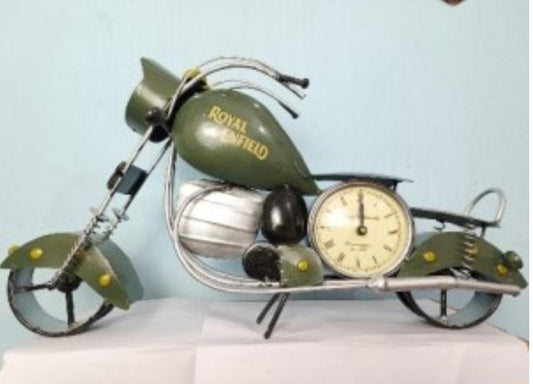 Handcrafted Bullet Clock in Olive Green Color Steel Table Decor Sculpture