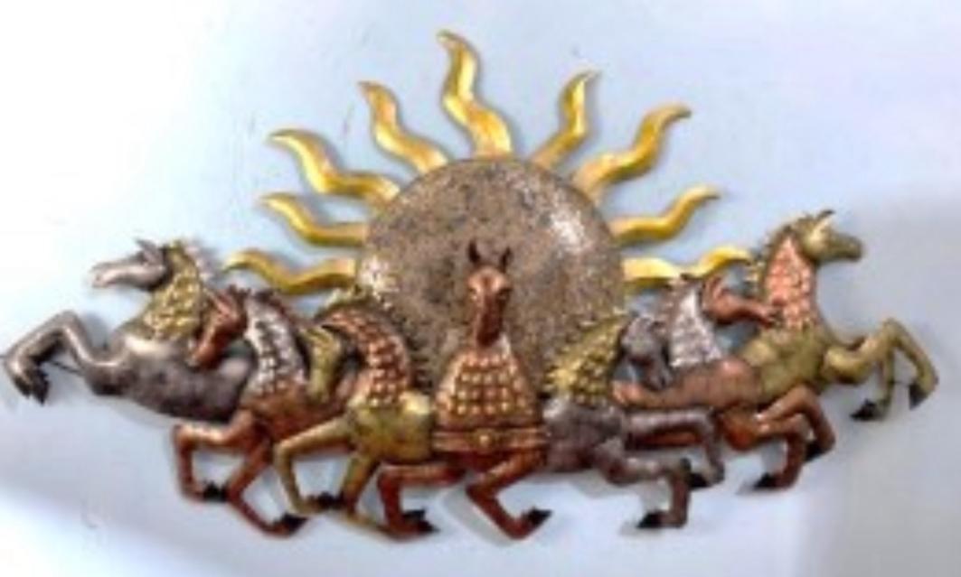 Handcrafted Sun Background Seven Horses Frame with LED lights Steel Wall Decor Art