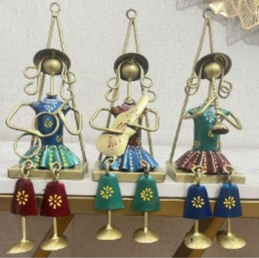 Handcrafted Set of 03 Musician Hanging Multi Color Steel Decor Sculpture