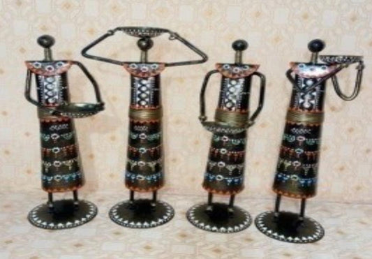 Handcrafted Set of 04 Lady Black Candle Stand Steel Table Decor Sculpture