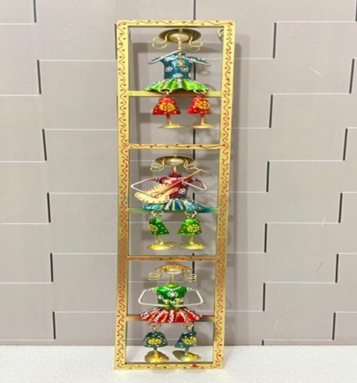 Handcrafted Set of 03 Sitting Lady in Vertical Frame Multi Color Steel Wall Art Sculpture