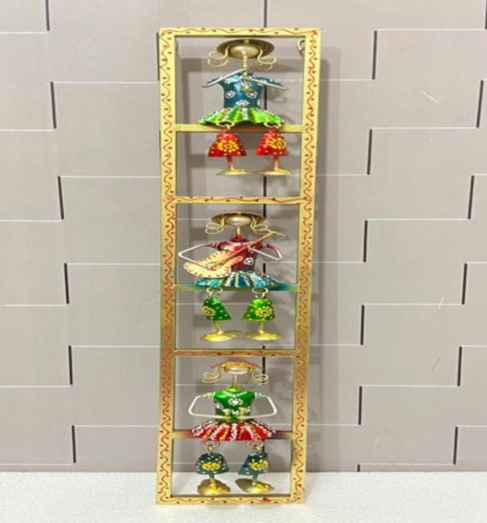 Handcrafted Set of 03 Sitting Lady in Vertical Frame Multi Color Steel Wall Art Sculpture