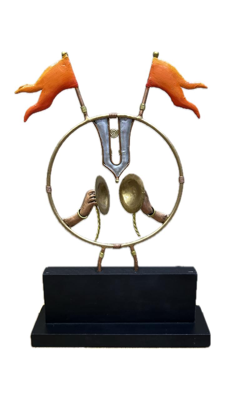 Handcrafted Tal Tika Bhajan Momento Steel Table Decor Sculpture