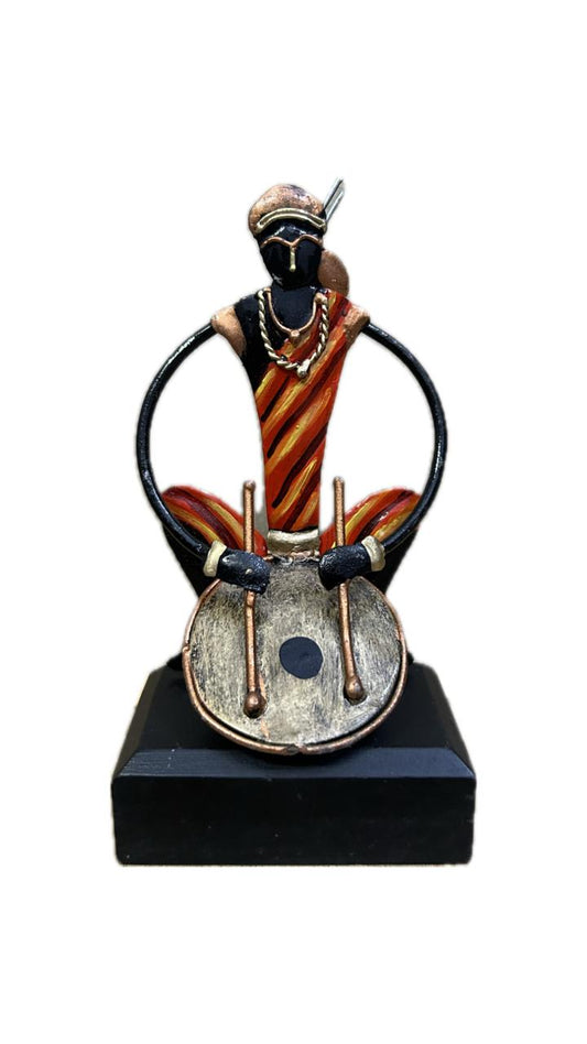 Handcrafted Lady Adivasi with Nagada Steel Table Decor Sculpture