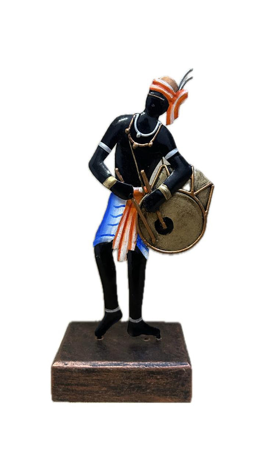 Handcrafted Adivasi men with Dafli Steel Table Decor Sculpture