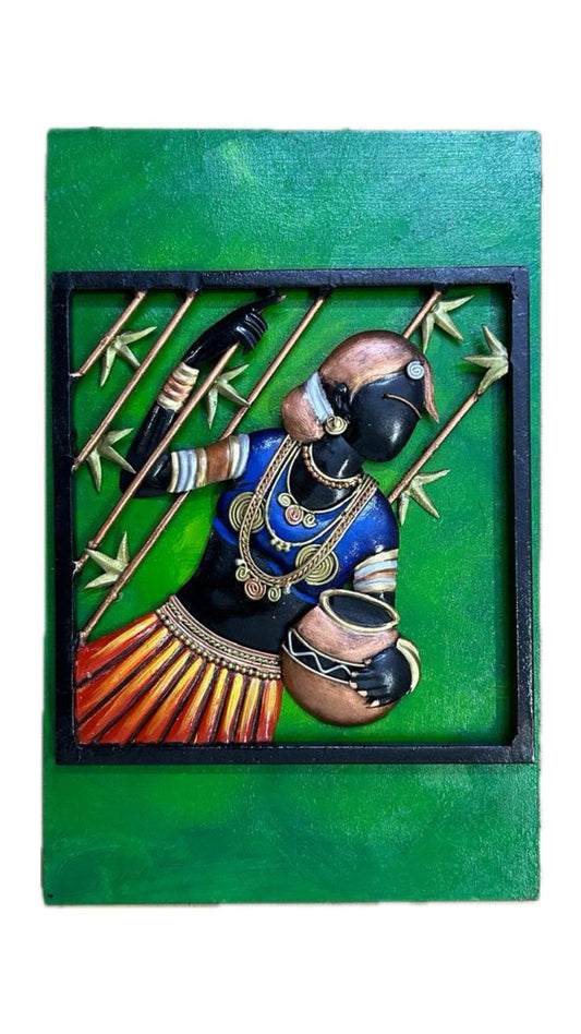 Handcrafted Radha Frame Steel & Wood Wall Art Sculpture