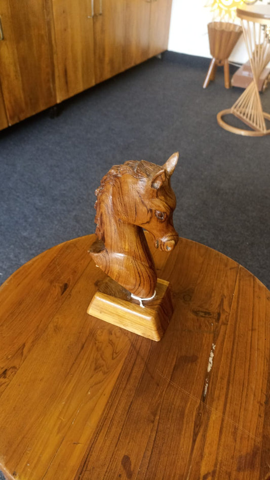 Horse Face Handcrafted Teak Wood Table Decor Sculpture