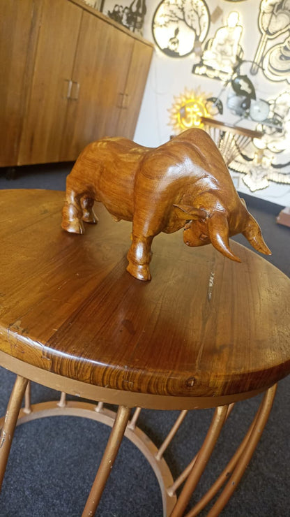 Bull Handcrafted Teak Wood Table Decor Sculpture