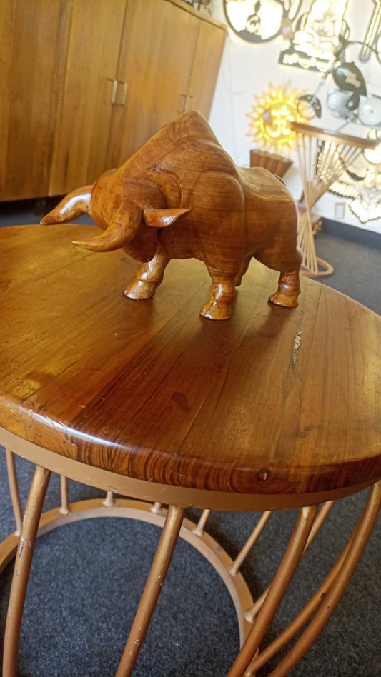 Bull Handcrafted Teak Wood Table Decor Sculpture
