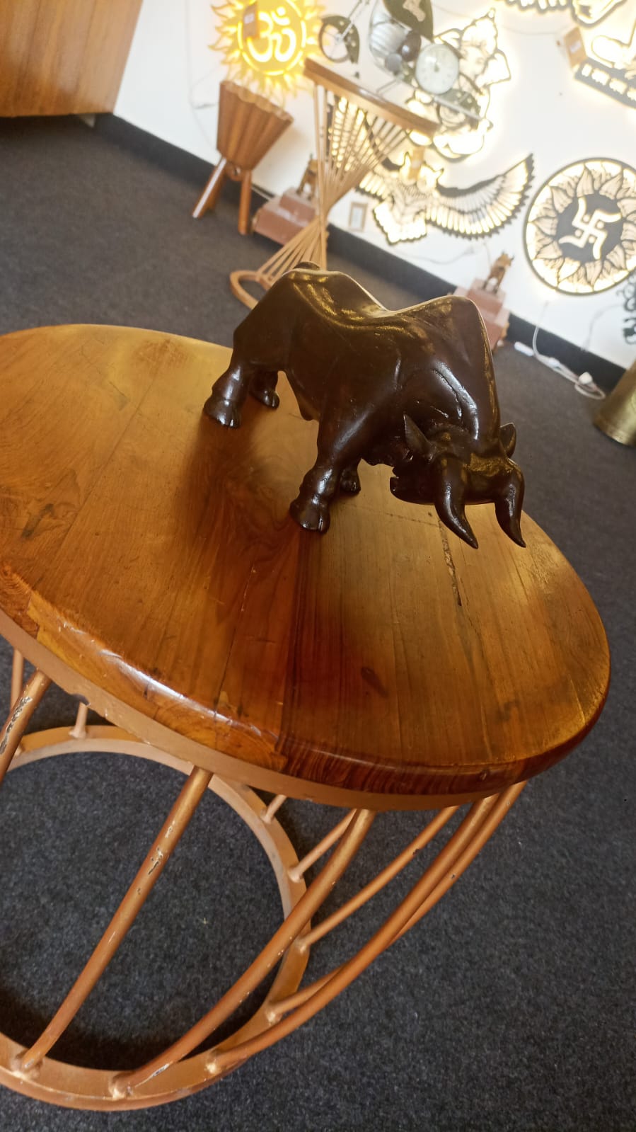 Bull Handcrafted Teak Wood Table Decor Sculpture