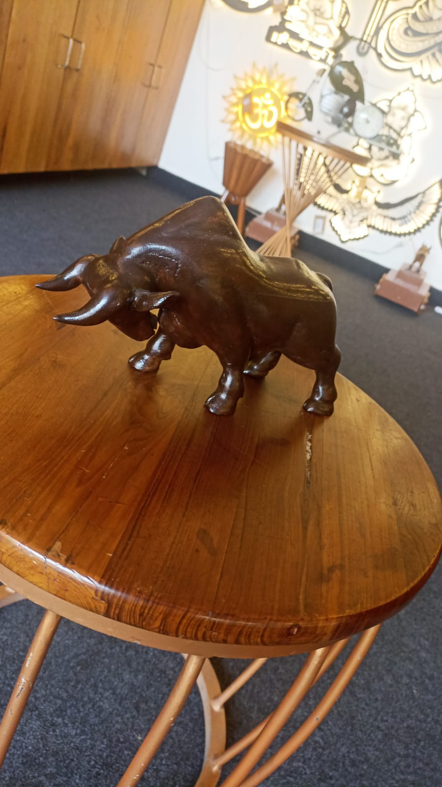 Bull Handcrafted Teak Wood Table Decor Sculpture