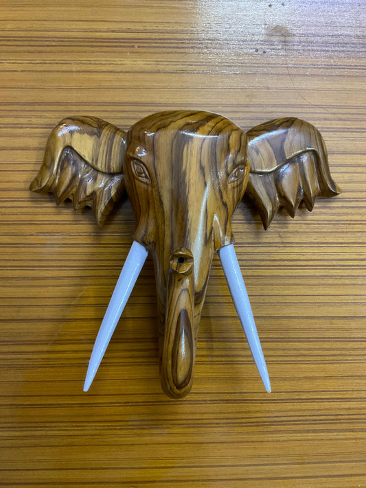 Elephant Face Handcrafted Teak Wood Wall Art Sculpture