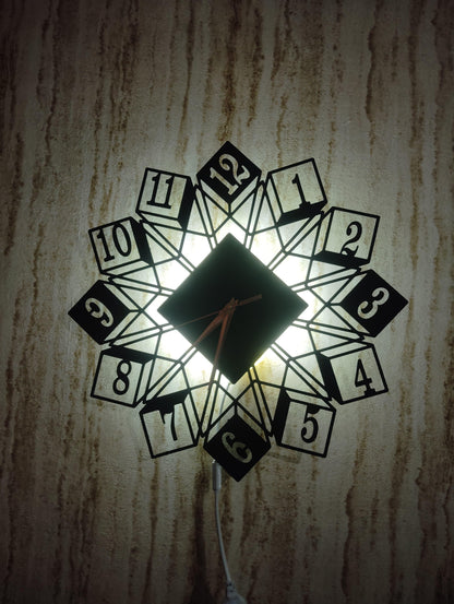 Geometric Square Numeric CNC Steel Wall Clock With LED Light