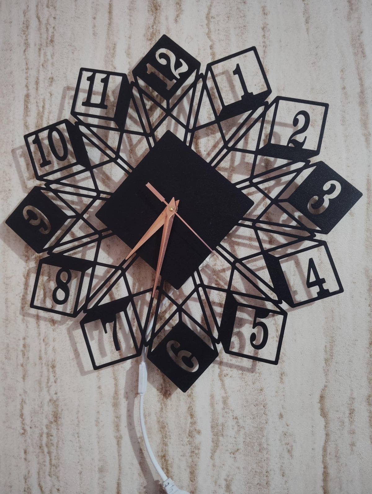 Geometric Square Numeric CNC Steel Wall Clock With LED Light