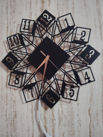 Geometric Square Numeric CNC Steel Wall Clock With LED Light