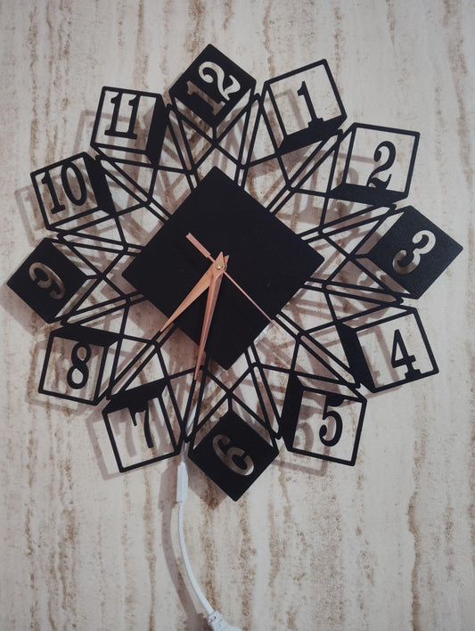 Geometric Square Numeric CNC Steel Wall Clock With LED Light