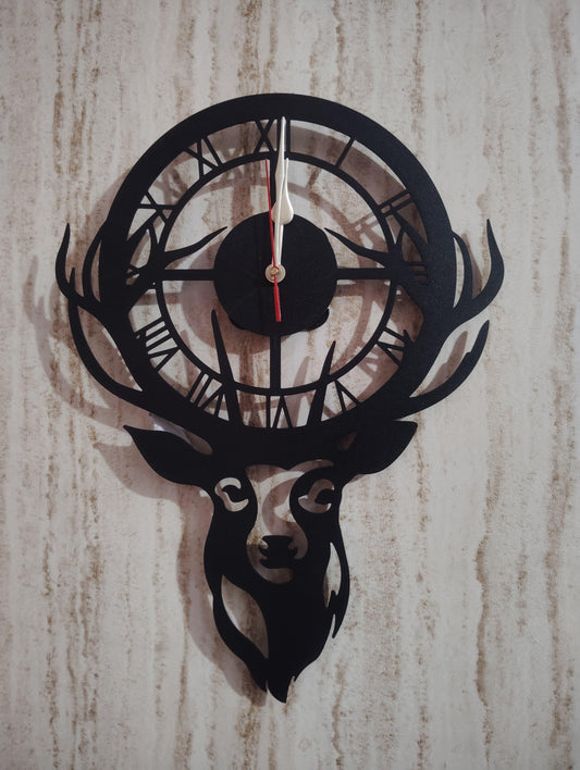 Deer Head Roman Numeral CNC Steel Wall Clock With LED Light