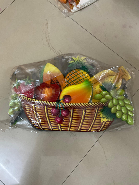 Fruit Basket Wooden Handcrafted Sculpture