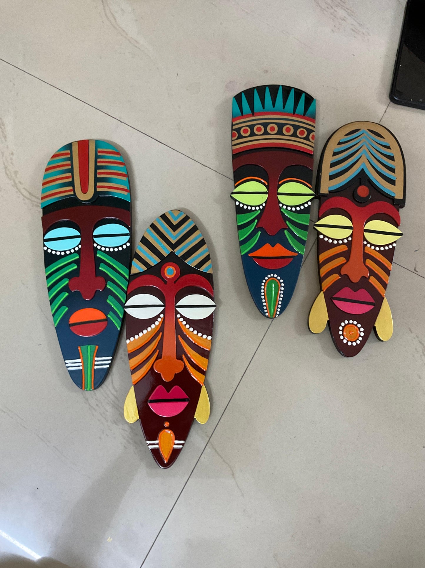 Set of 04 Tribal Couple Face Wooden Handcrafted Wall Decor Sculpture