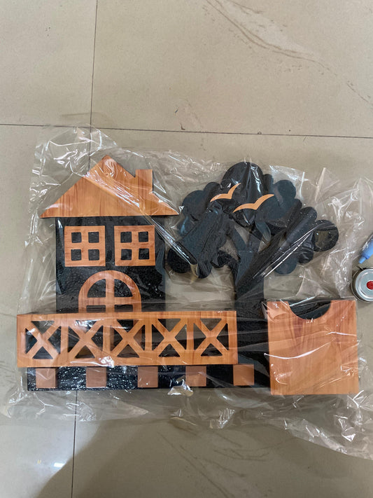 House Tree Wooden Handcrafted Wall Art Sculpture