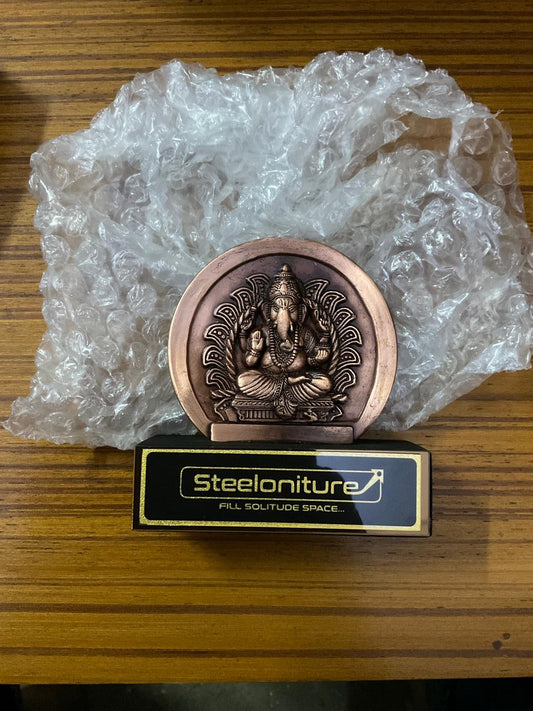 Ganesha Handcrafted Round Metal Table Decor Sculpture