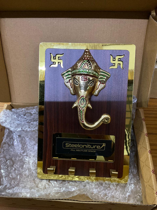 Royal Brass Ganesha Wall Frame on Wooden Base